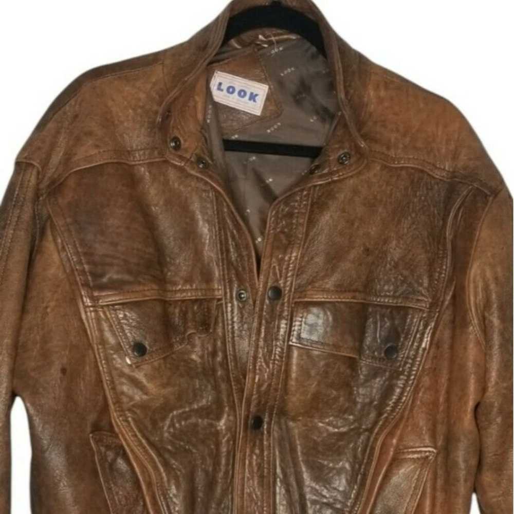 Vintage Womens Sz M 80s Brown Distressed Leather … - image 6