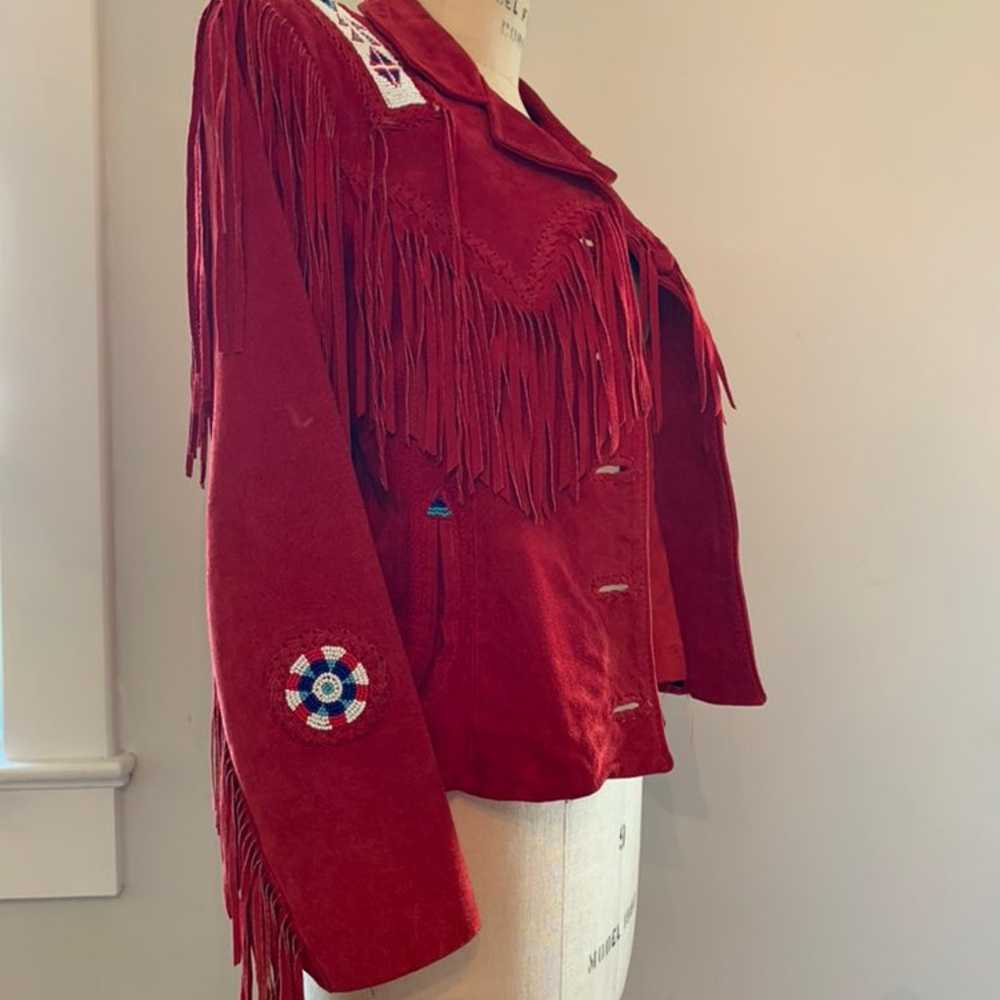 Red Leather Fringe Jacket / Size M - image 1