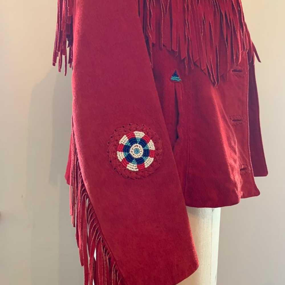 Red Leather Fringe Jacket / Size M - image 2