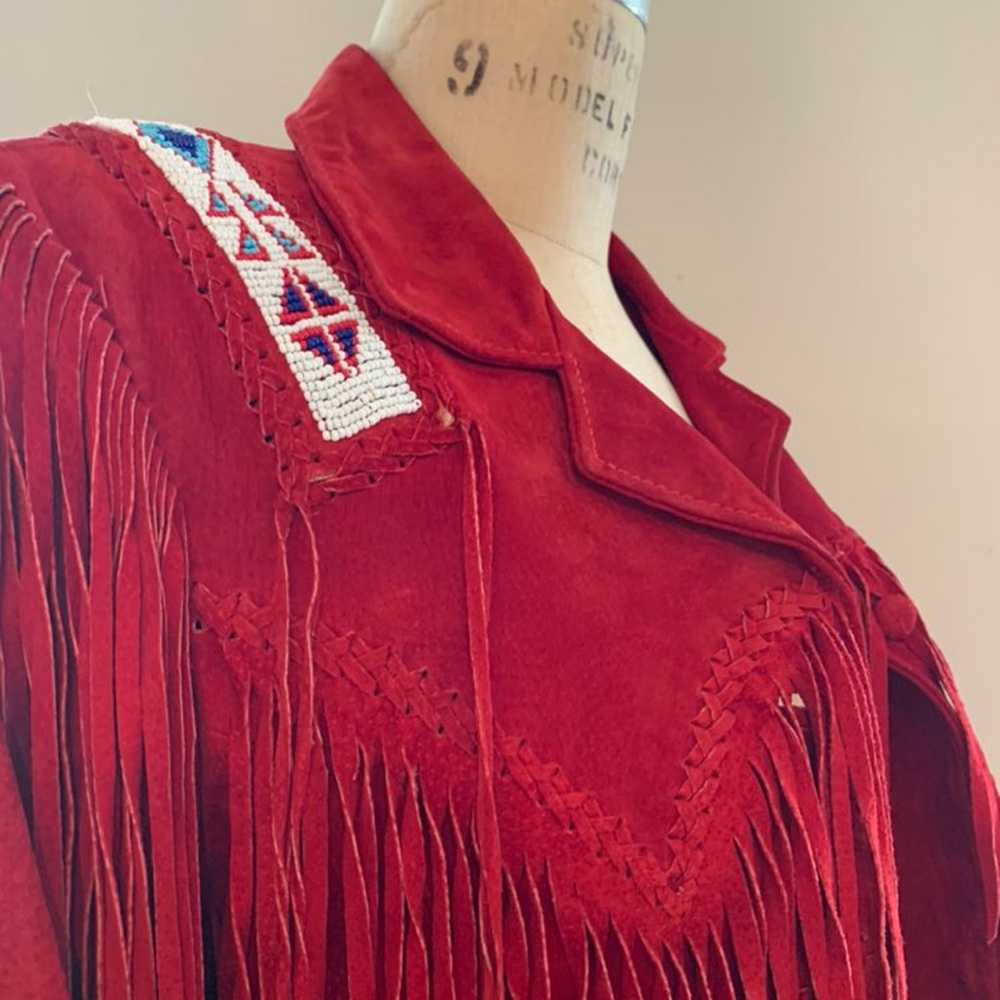 Red Leather Fringe Jacket / Size M - image 3