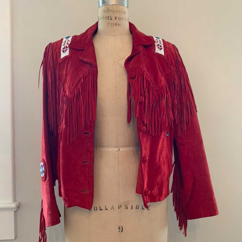 Red Leather Fringe Jacket / Size M - image 4