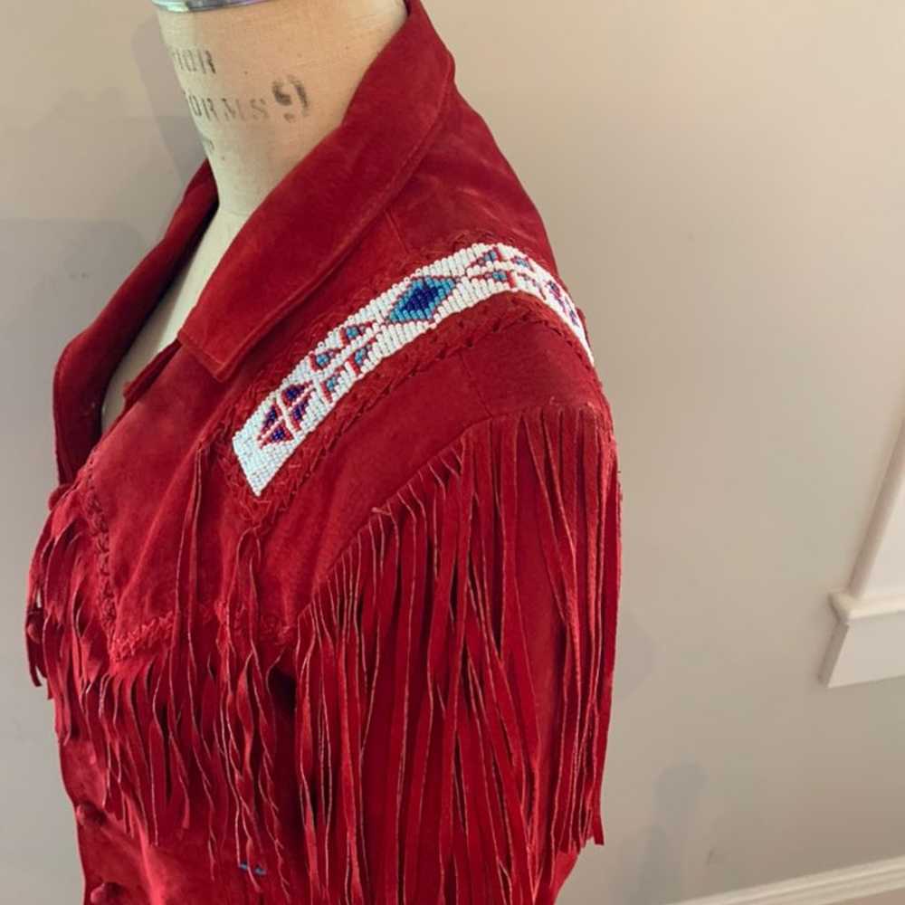 Red Leather Fringe Jacket / Size M - image 5