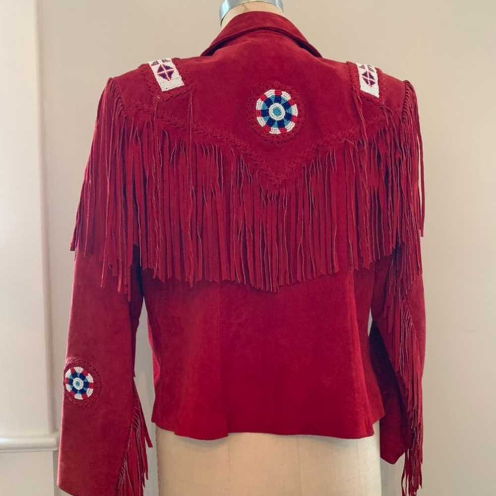 Red Leather Fringe Jacket / Size M - image 6