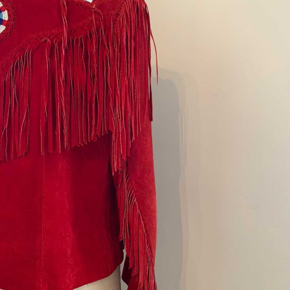 Red Leather Fringe Jacket / Size M - image 7