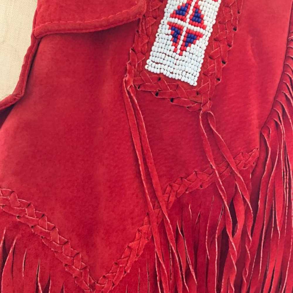 Red Leather Fringe Jacket / Size M - image 8