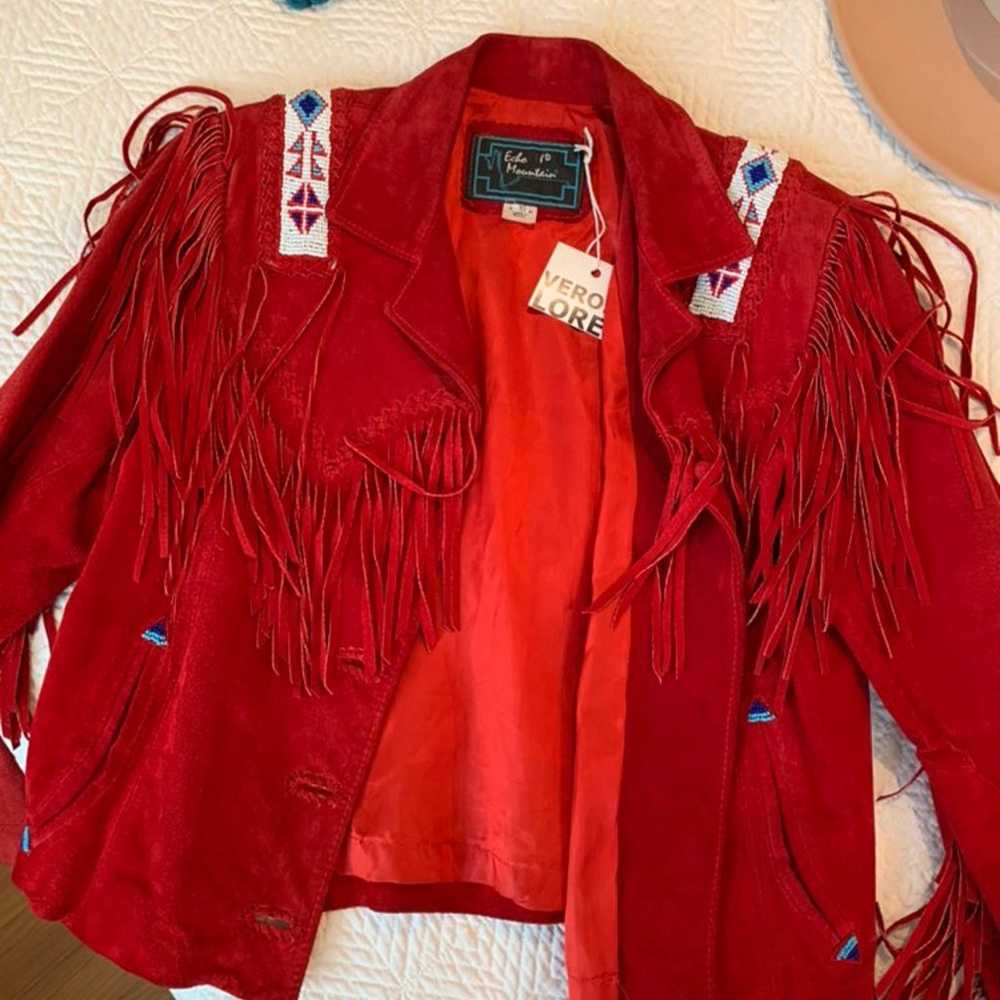 Red Leather Fringe Jacket / Size M - image 9