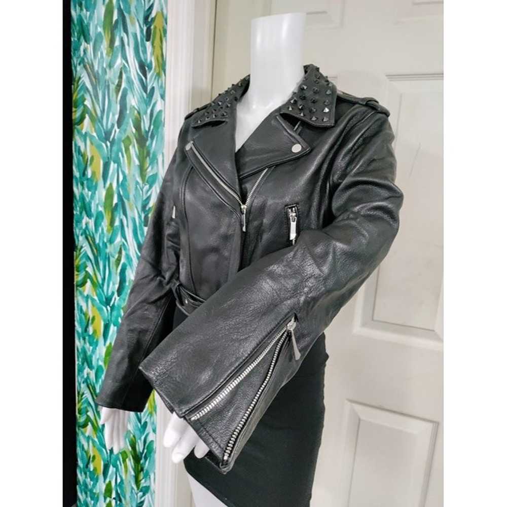 BCBGMaxazria Trinity Lambs Leather Moto Jacket Bl… - image 11