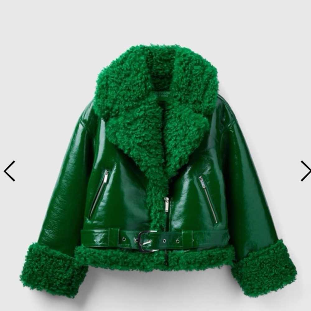 Green Fur Leather Jacket United Colors of Benetton - image 1