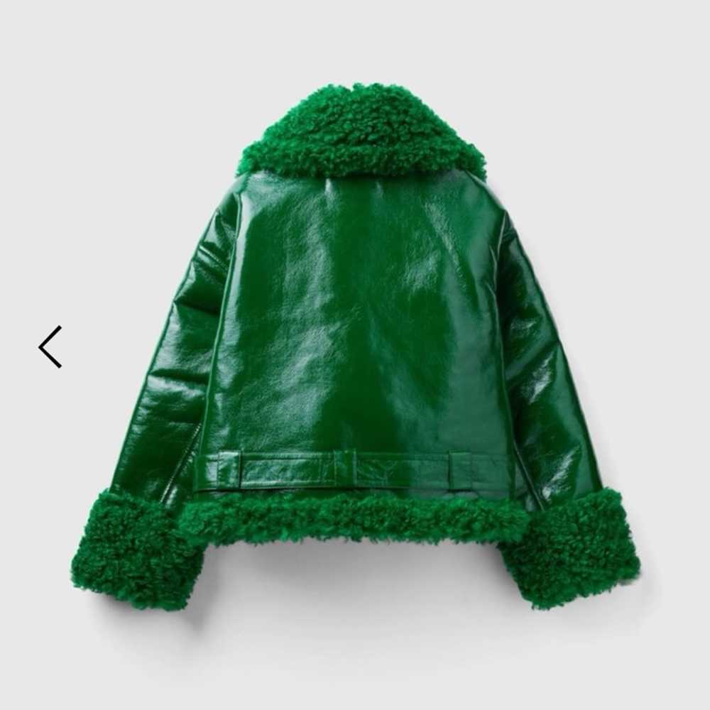 Green Fur Leather Jacket United Colors of Benetton - image 2