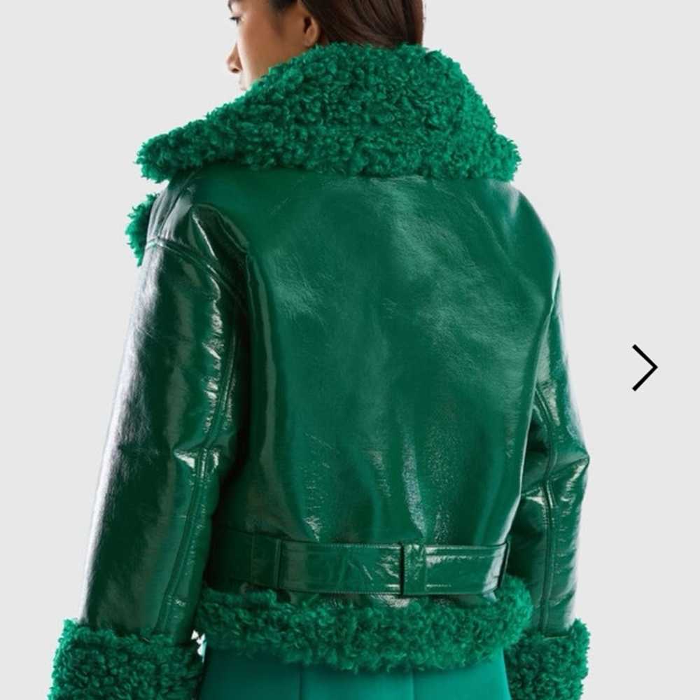 Green Fur Leather Jacket United Colors of Benetton - image 4