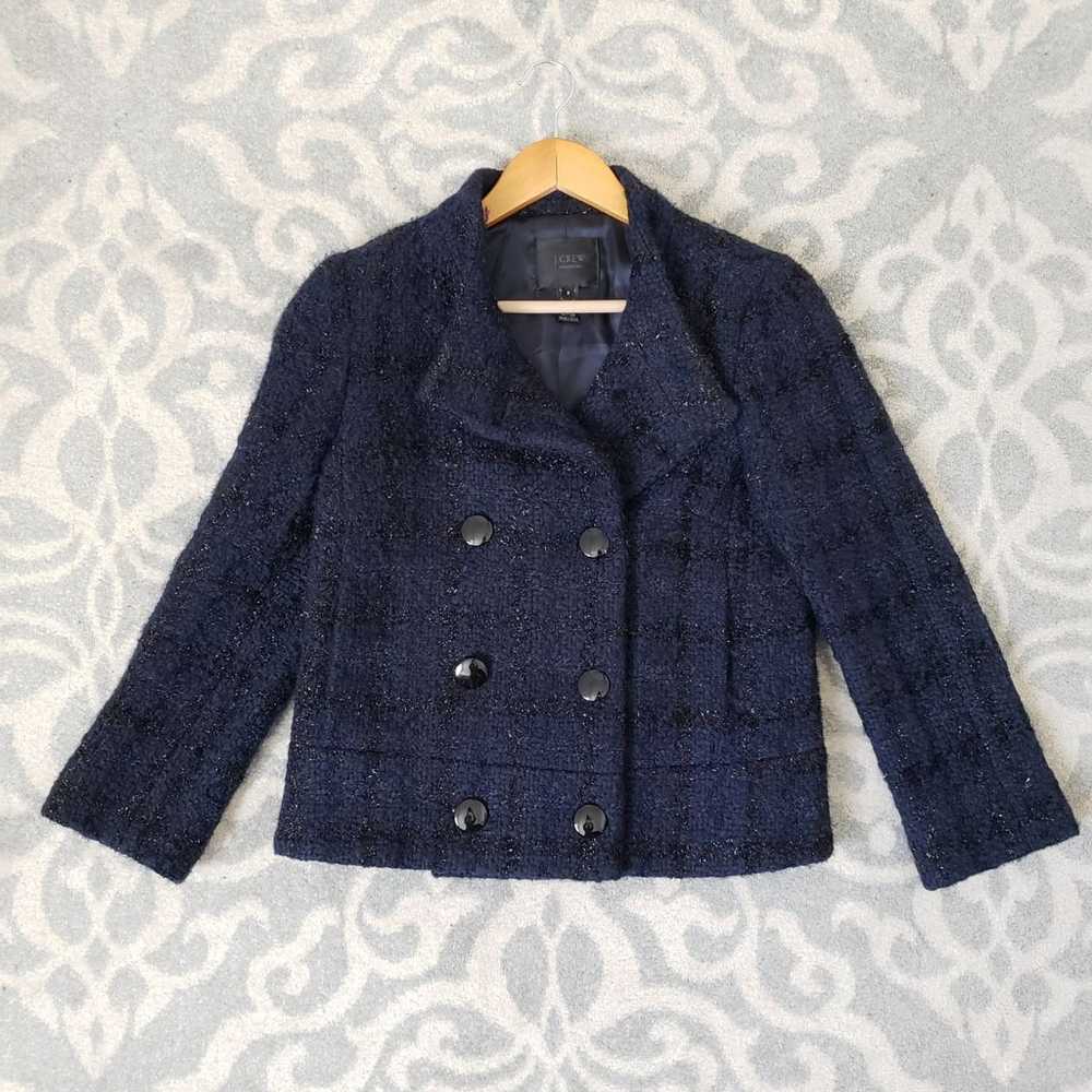 J.Crew Collection Navy Grid Wool Coat - image 1