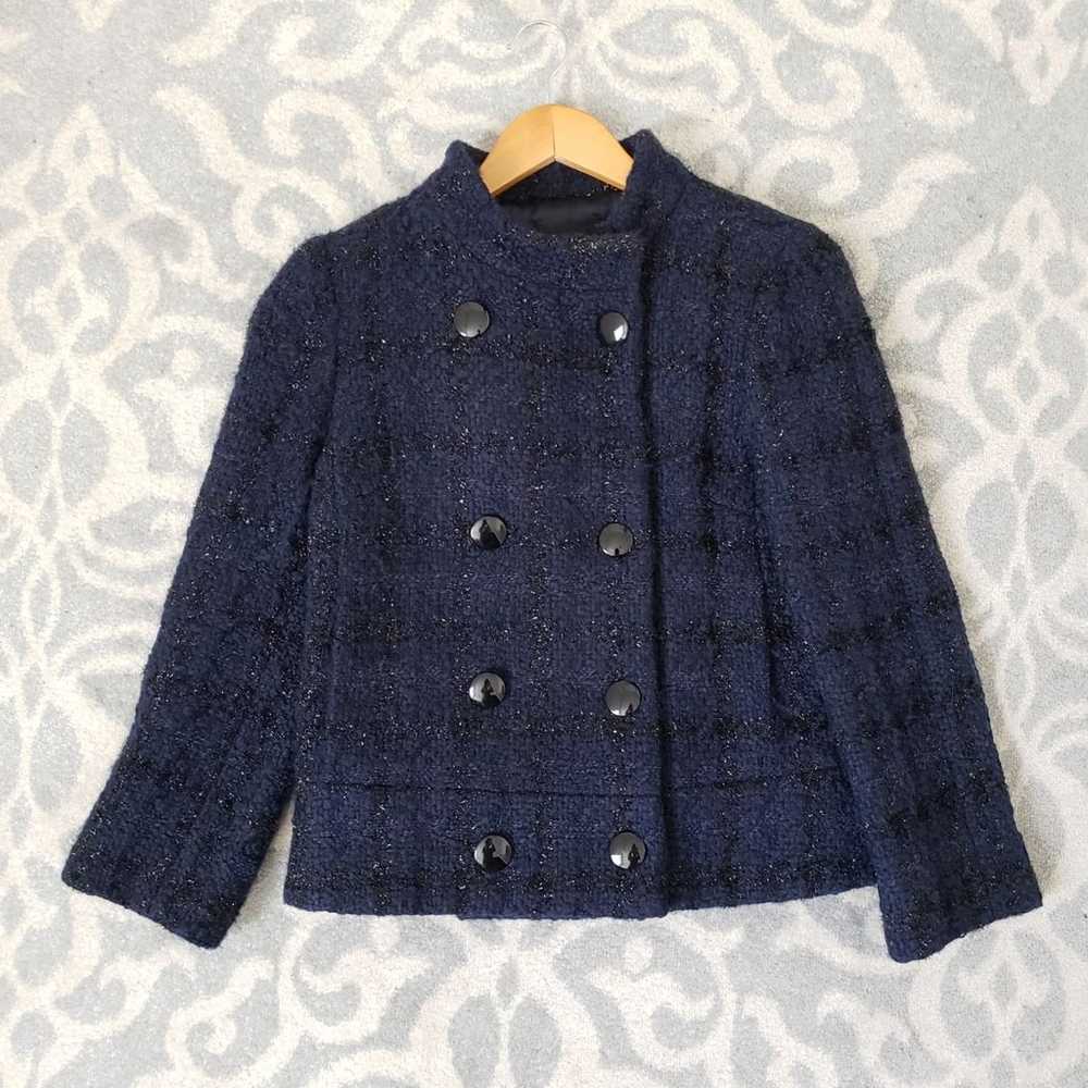 J.Crew Collection Navy Grid Wool Coat - image 2