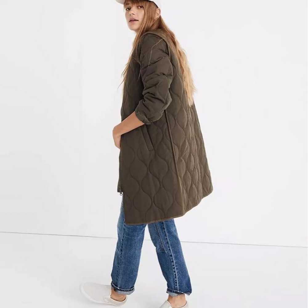 Madewell quilted long olive coat size XS - image 1