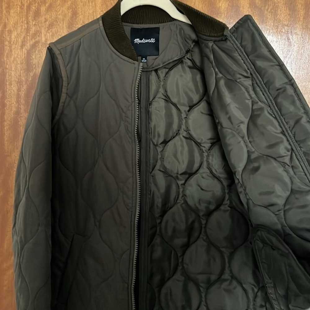 Madewell quilted long olive coat size XS - image 7