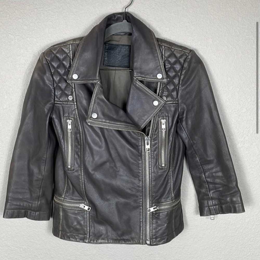 All Saints Cropped Cargo Leather Biker Moto jacket - image 3