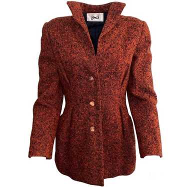 Geoffrey Beene Orange Vintage Tweed Blazer Size 6… - image 1