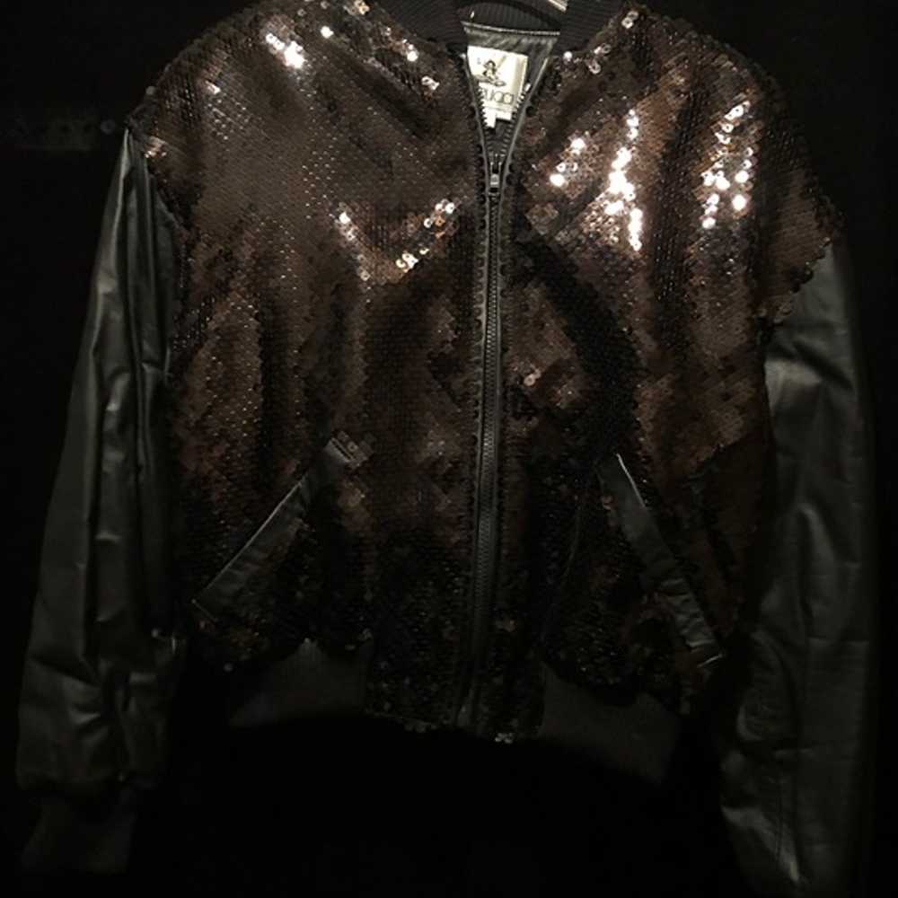 Vintage Pia Rucci Black Leather and Sequin Jacket… - image 1