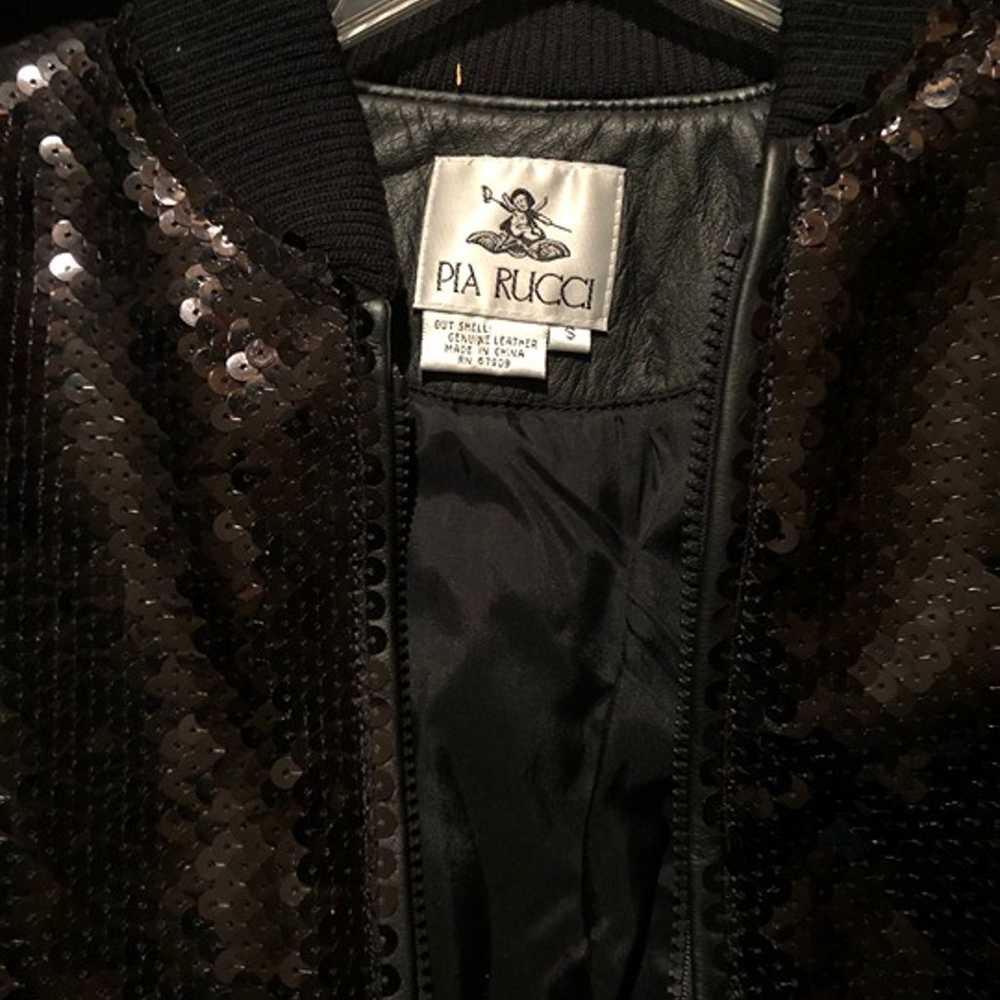 Vintage Pia Rucci Black Leather and Sequin Jacket… - image 3