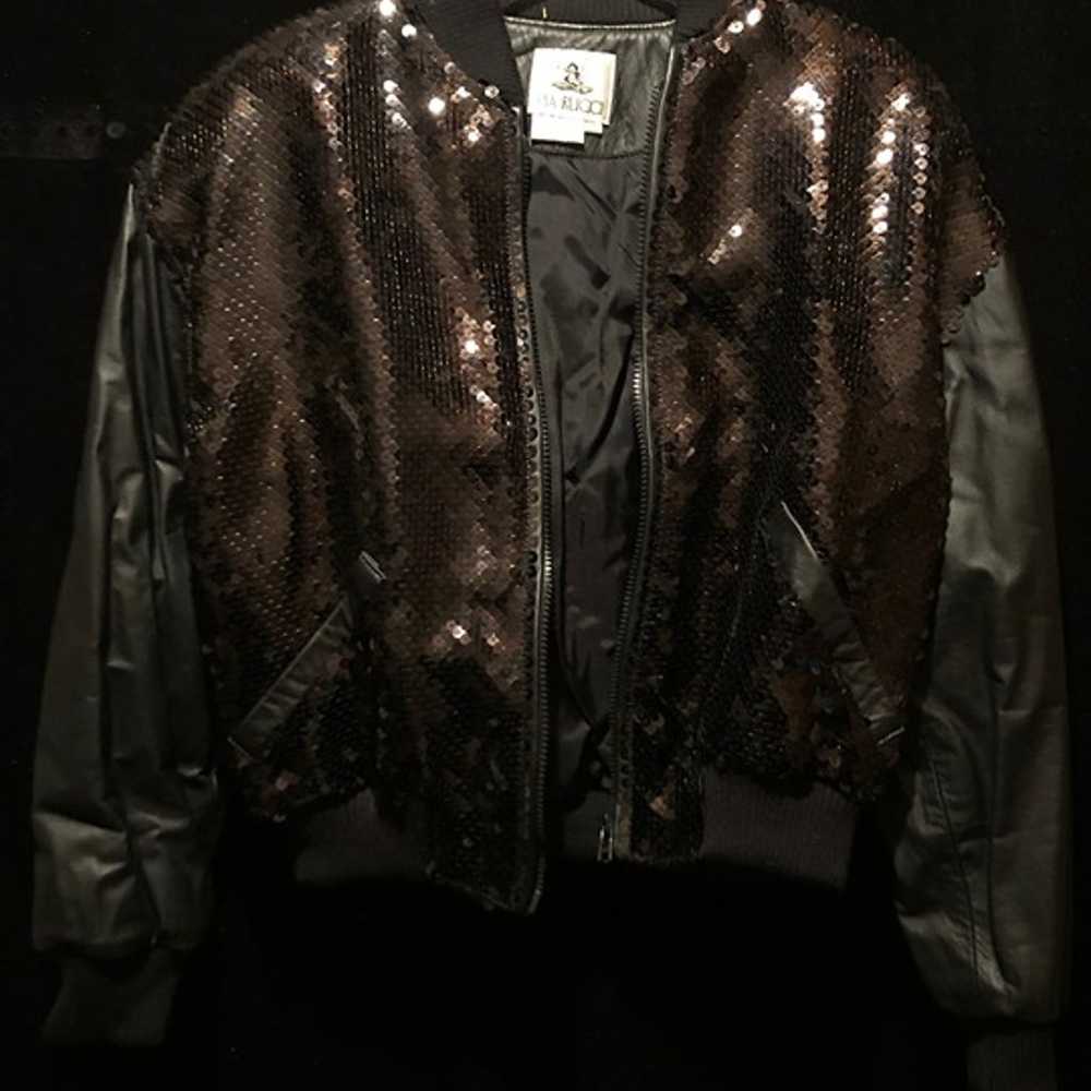 Vintage Pia Rucci Black Leather and Sequin Jacket… - image 4