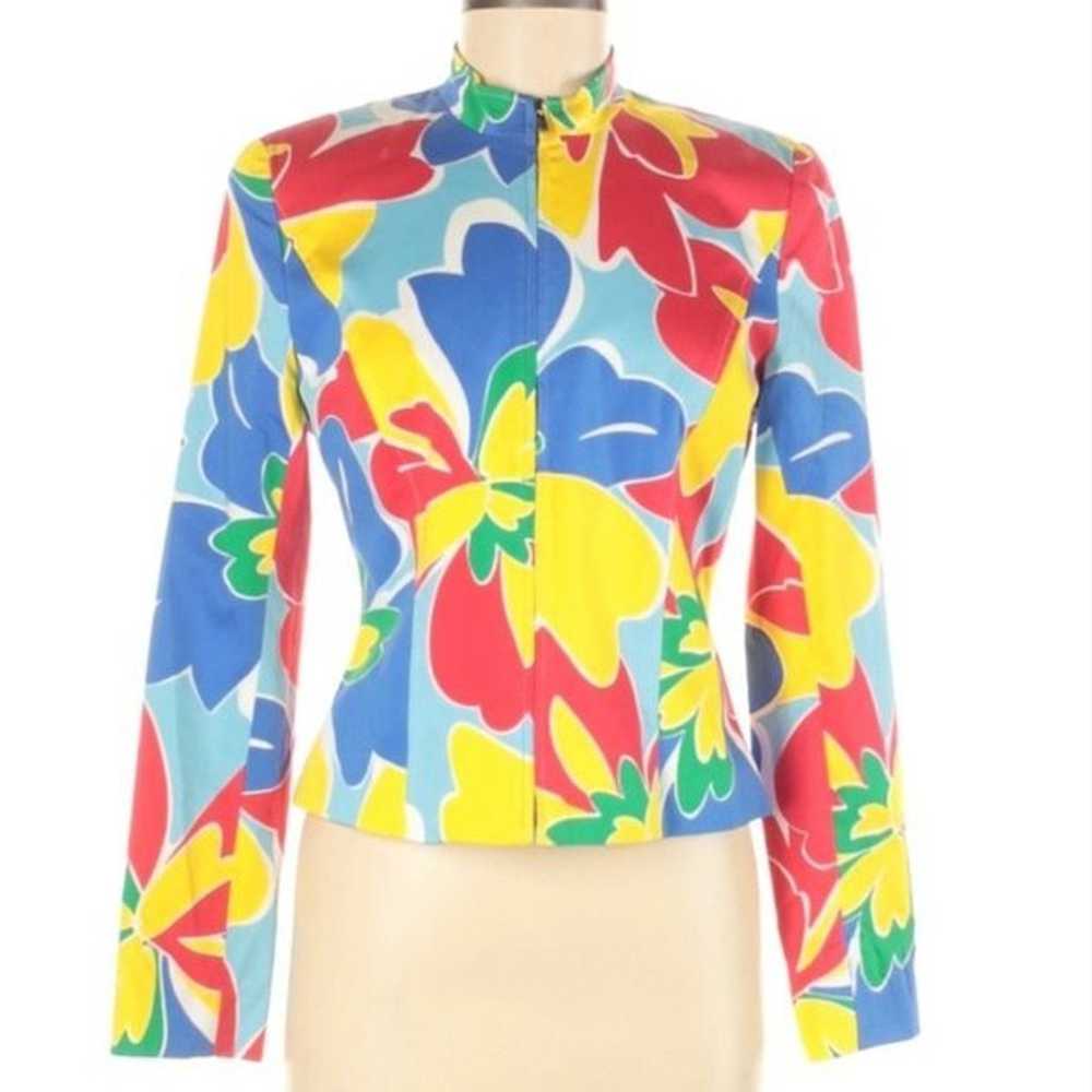David Meister | Colorful Floral Zip Front Jacket - image 5