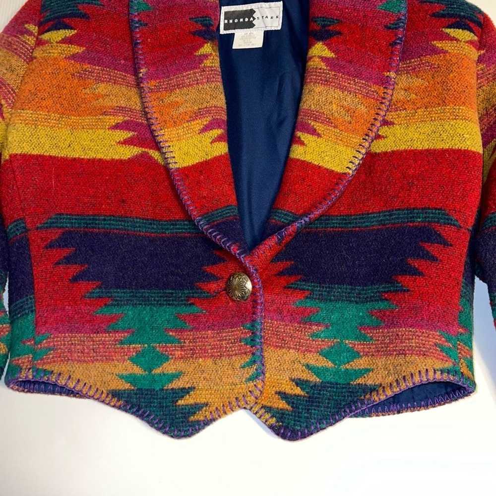 Rhonda Stark Vintage Multicolor Wool Blend Aztec … - image 3