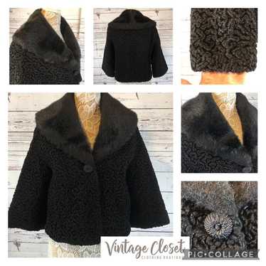 Vintage Persian coat with large fur collar in bla… - image 1