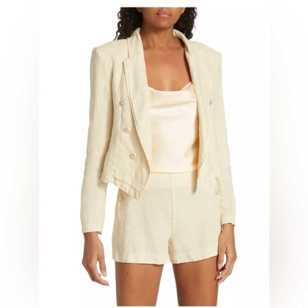 L'AGENCE Dolly Double Breasted Beige Crop Linen B… - image 3