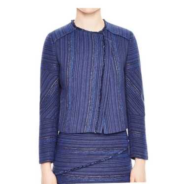 Sandro Asymmetrical Zip Up Frayed Striped Cropped… - image 1