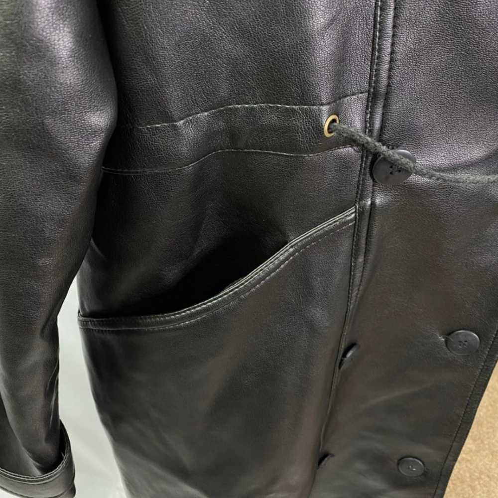Vintage Black Vegan Leather Fur Lined Hooded Tren… - image 6