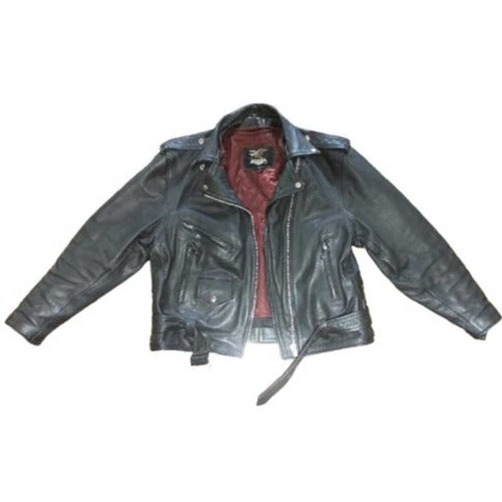 Classic Belted Leather Motorcycle Jacket - image 2