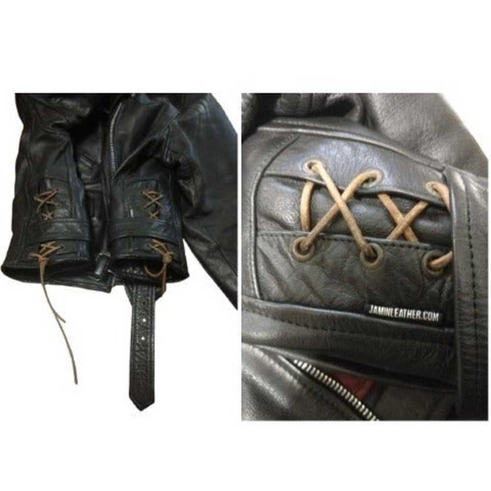 Classic Belted Leather Motorcycle Jacket - image 8