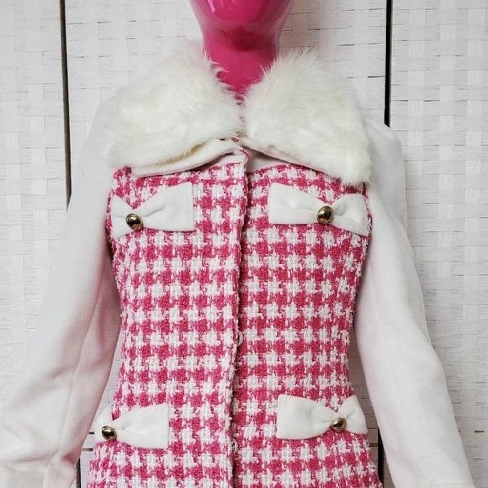 Pink Faux Fur Ribbon Decorated Coat - image 3
