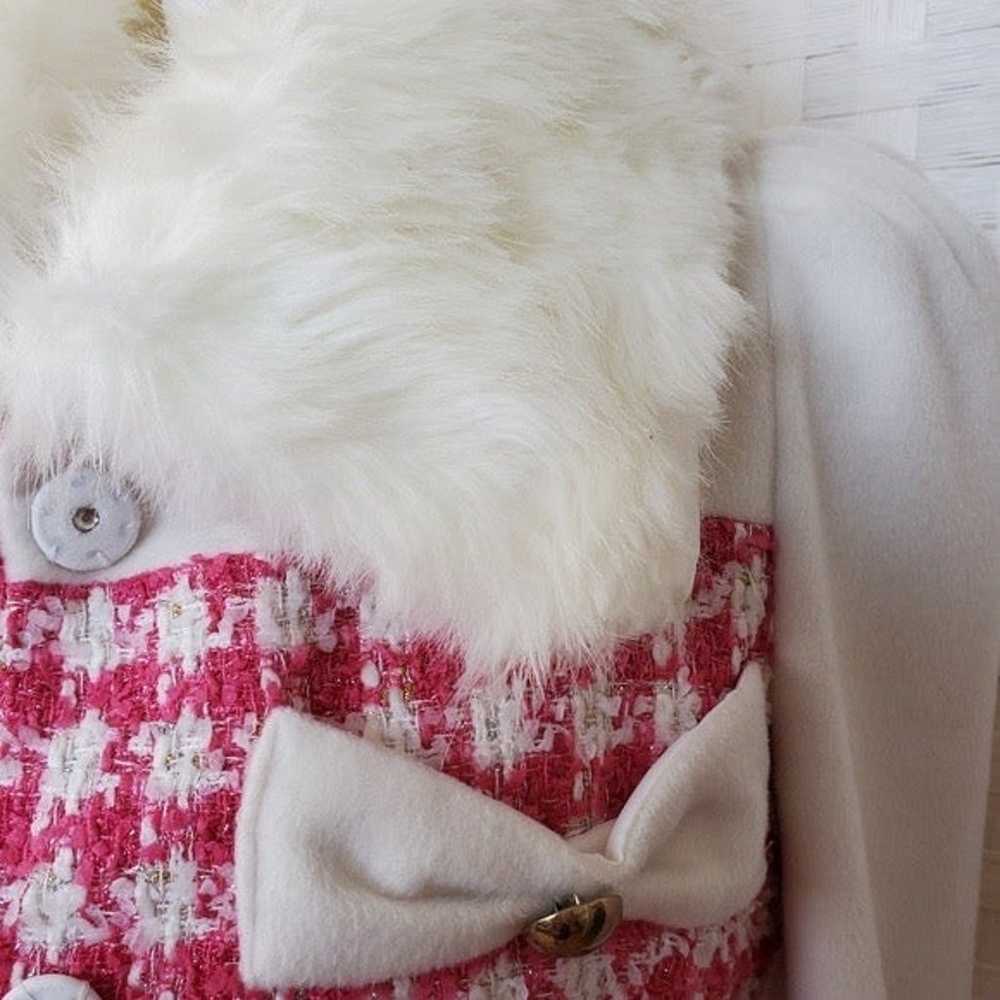 Pink Faux Fur Ribbon Decorated Coat - image 5