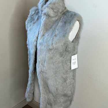 NWT Adrienne Landau Gray Real Fur Vest Hook & Eye… - image 1