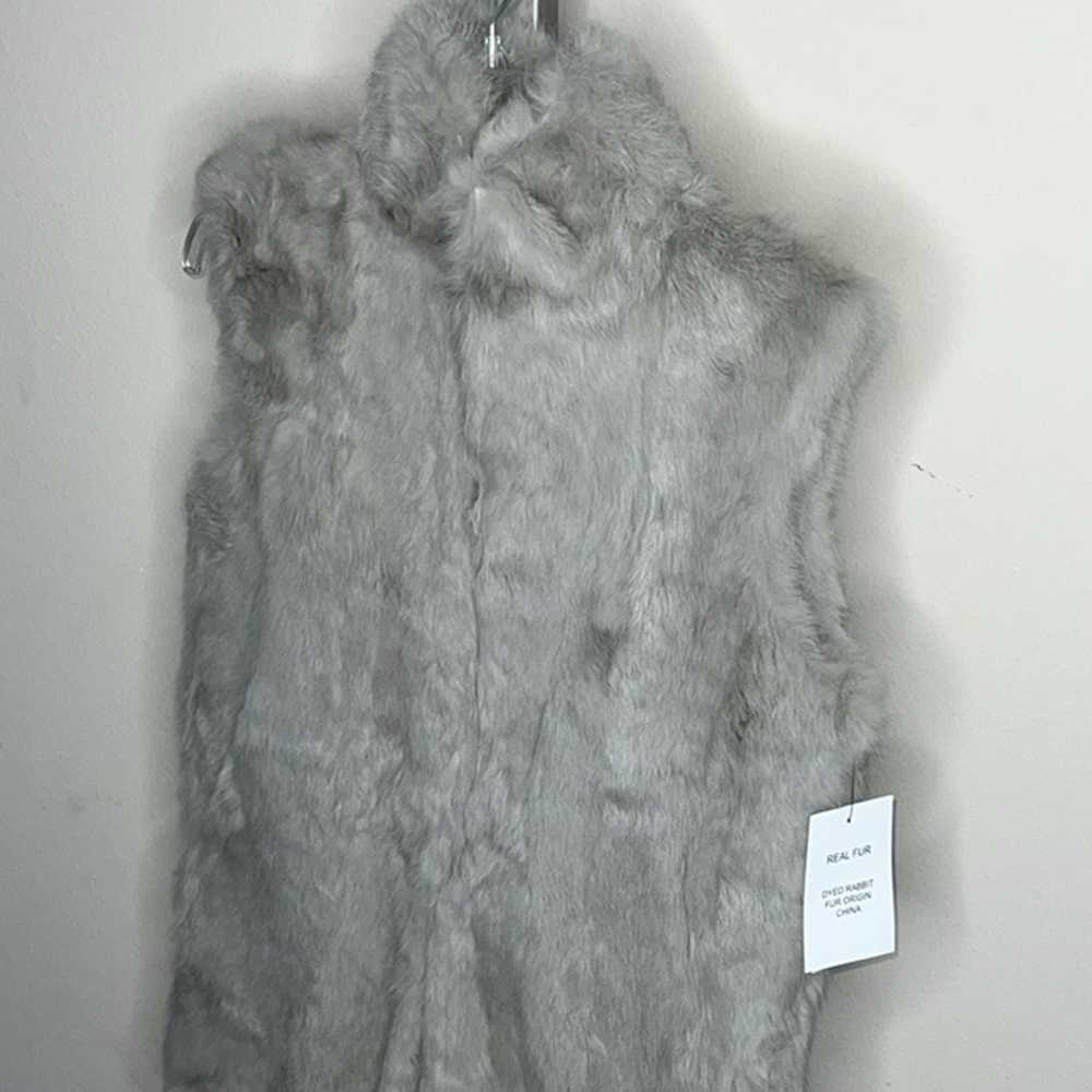 NWT Adrienne Landau Gray Real Fur Vest Hook & Eye… - image 7