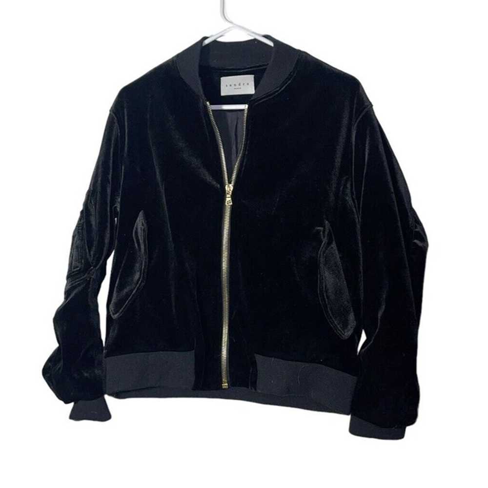 Sandro Valentin Black Velvet Bomber Jacket Size 2… - image 1