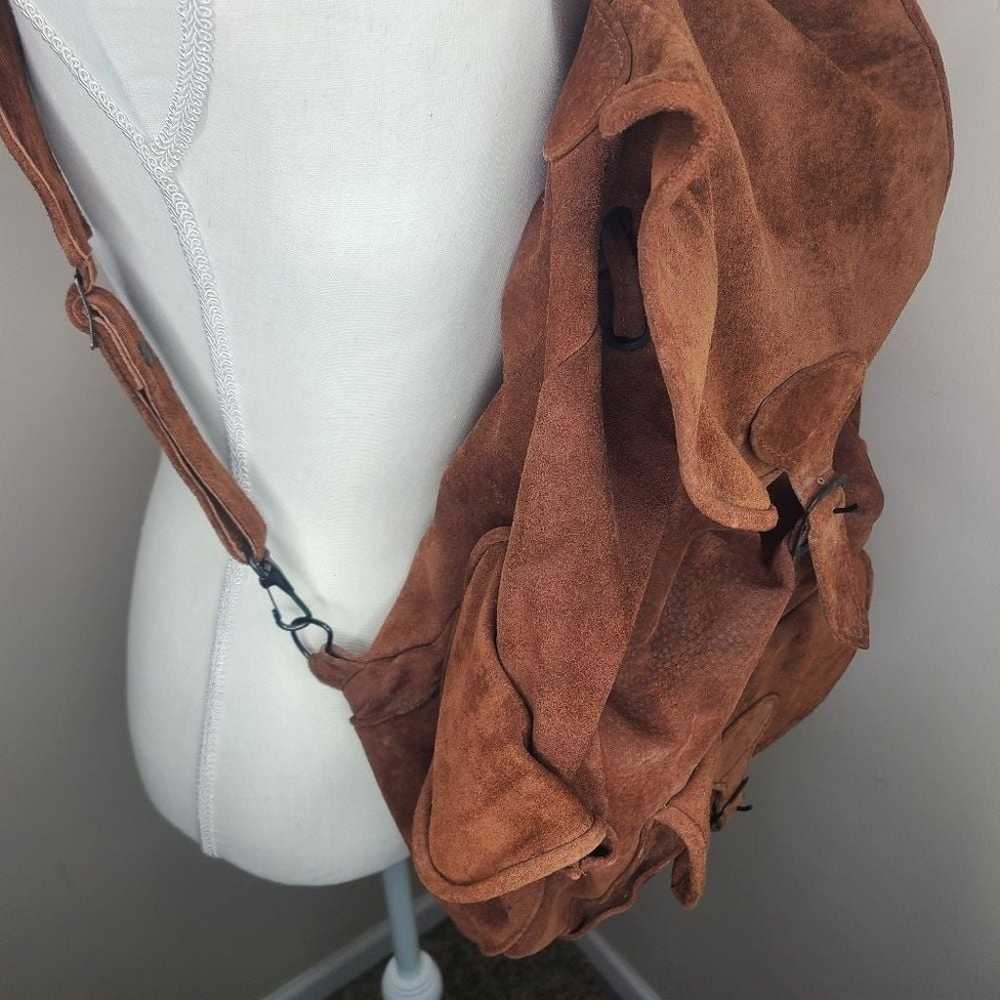 Vintage Suede Leather Backpack Handmade Rucksack … - image 2