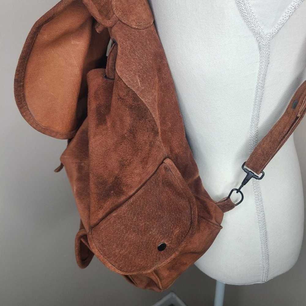 Vintage Suede Leather Backpack Handmade Rucksack … - image 3