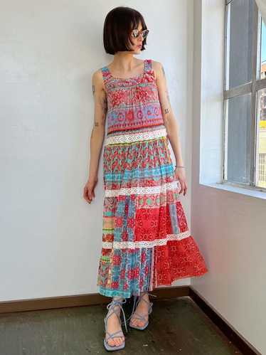 Fuzzi Mesh Patchwork Print Maxidress - multi