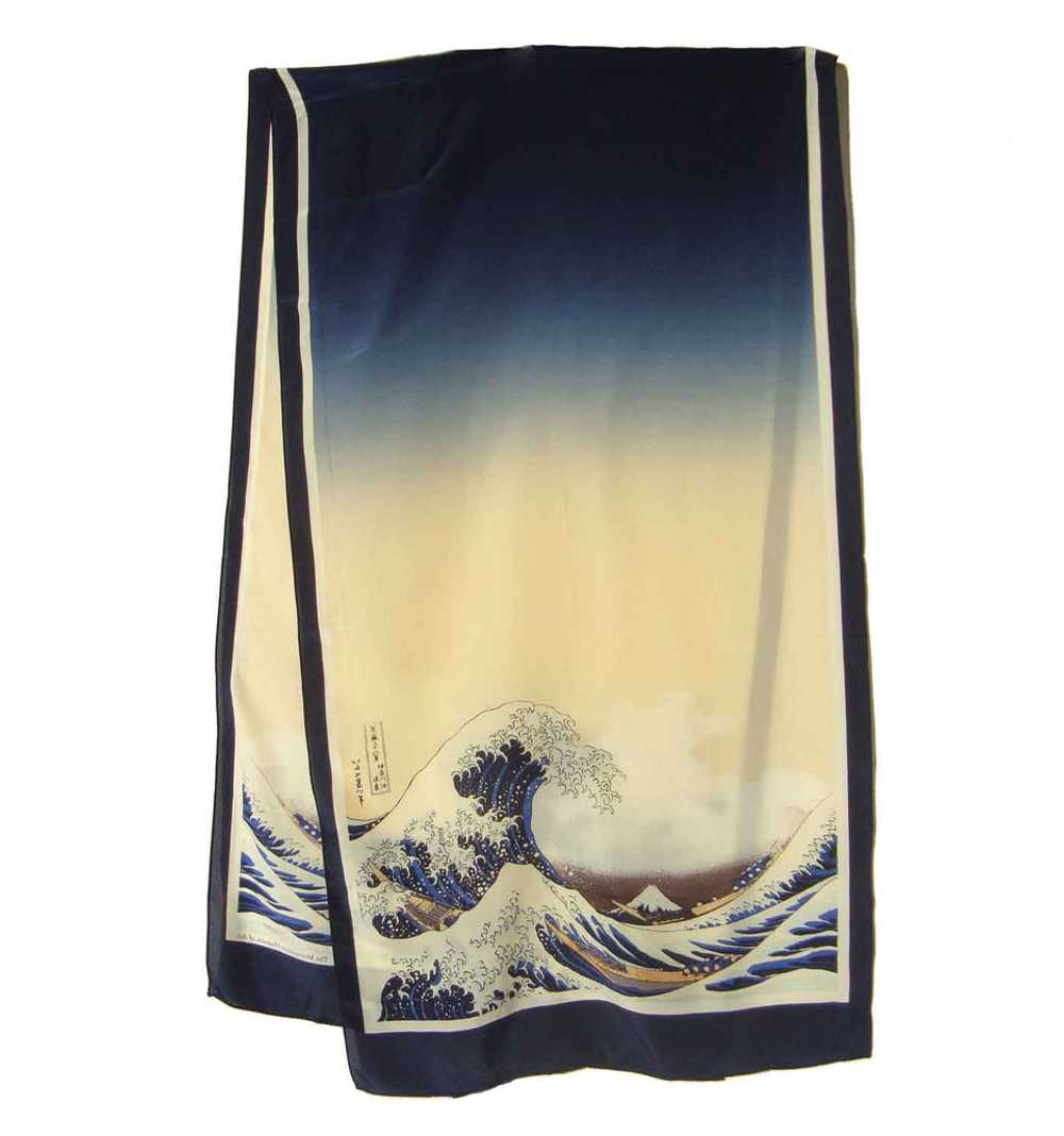 Vintage Oblong Silk Scarf Hokusai Great Wave – Me… - image 1