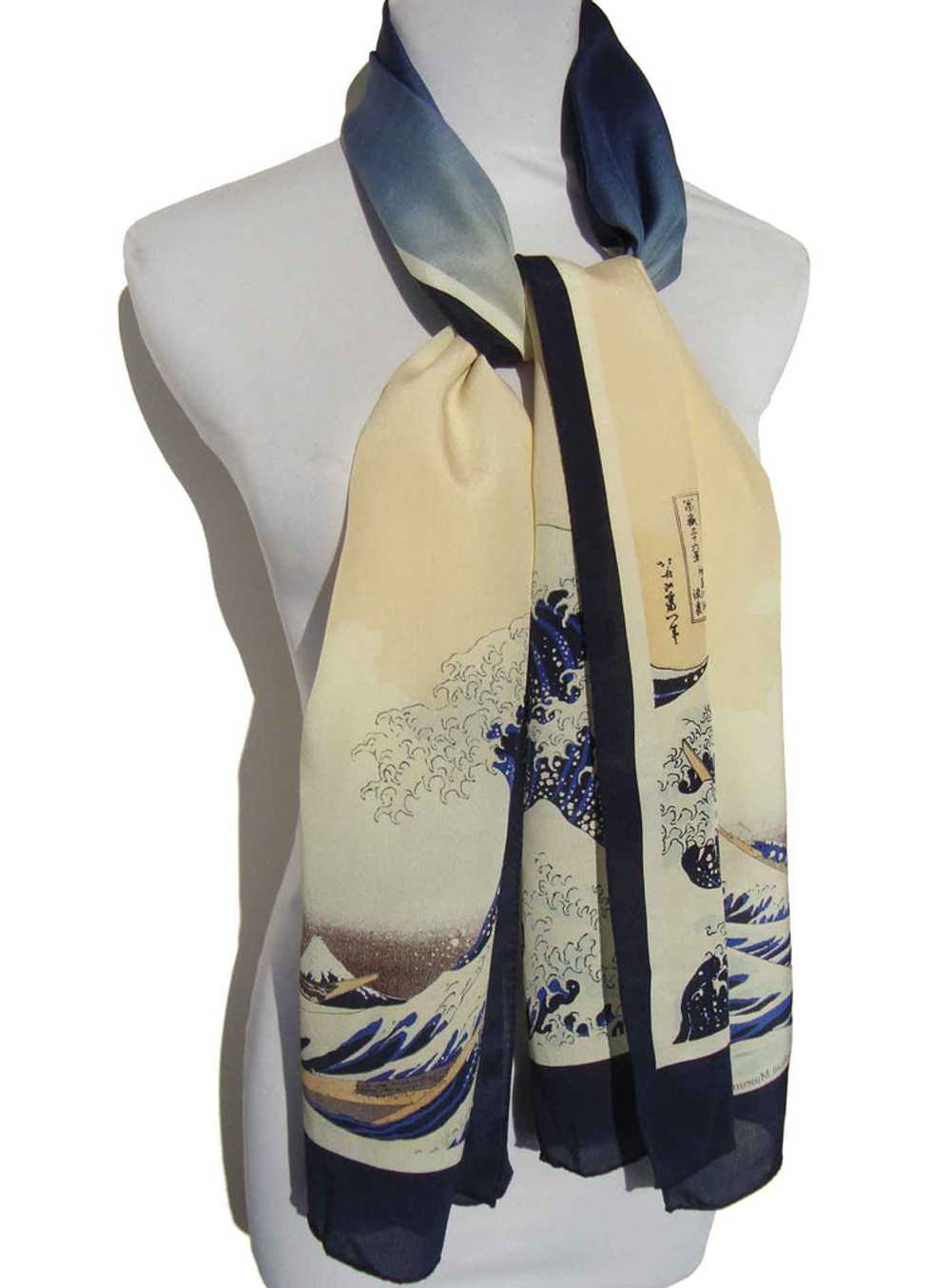 Vintage Oblong Silk Scarf Hokusai Great Wave – Me… - image 2