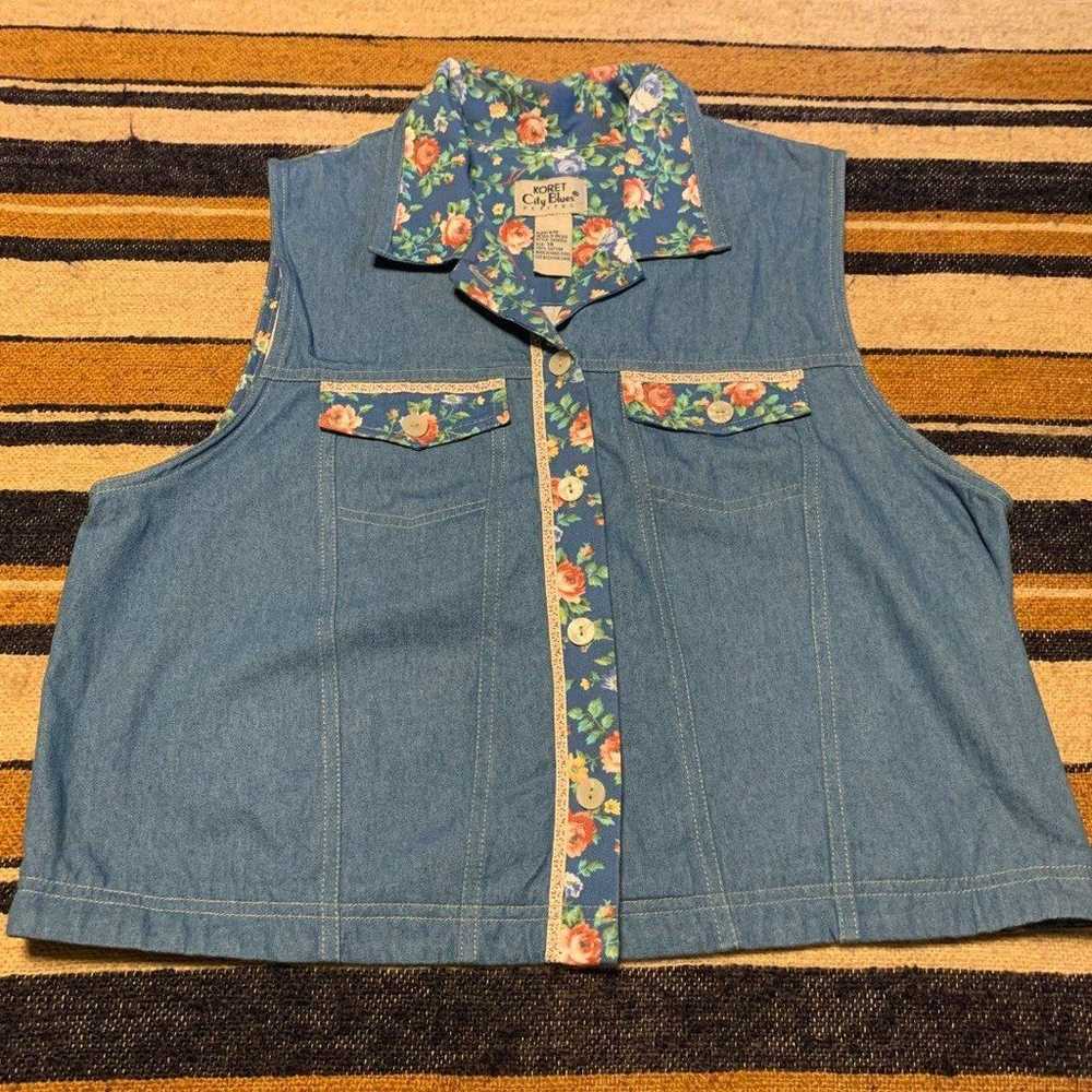 Koret Vintage Vest Blouse Button Down Top Cropped… - image 1