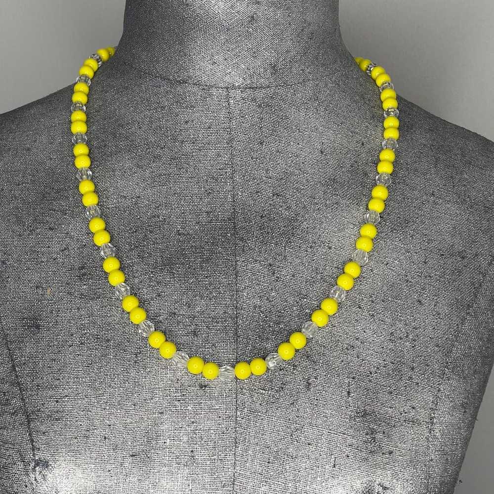 yellow and clear beaded necklace and earring set … - image 1