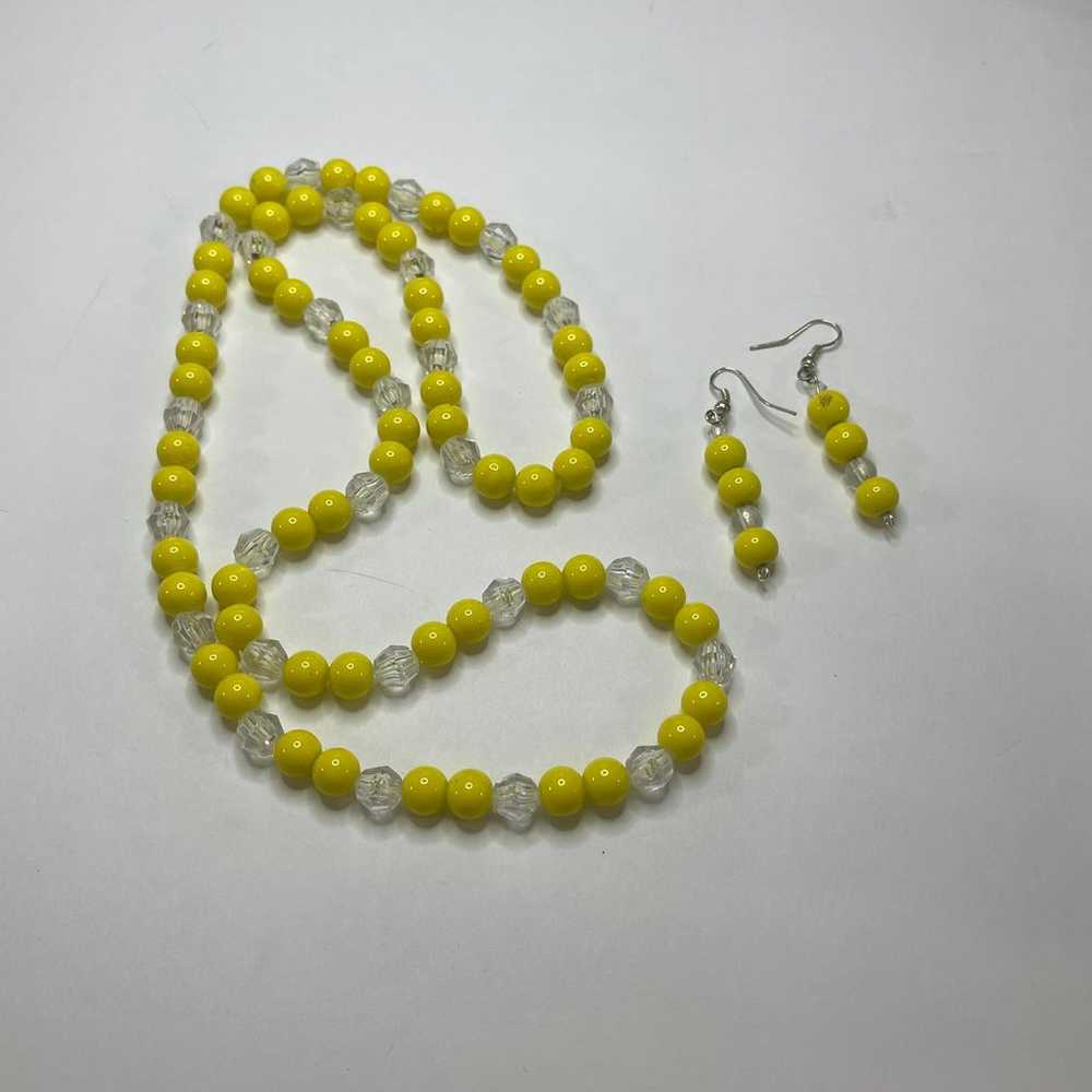 yellow and clear beaded necklace and earring set … - image 2