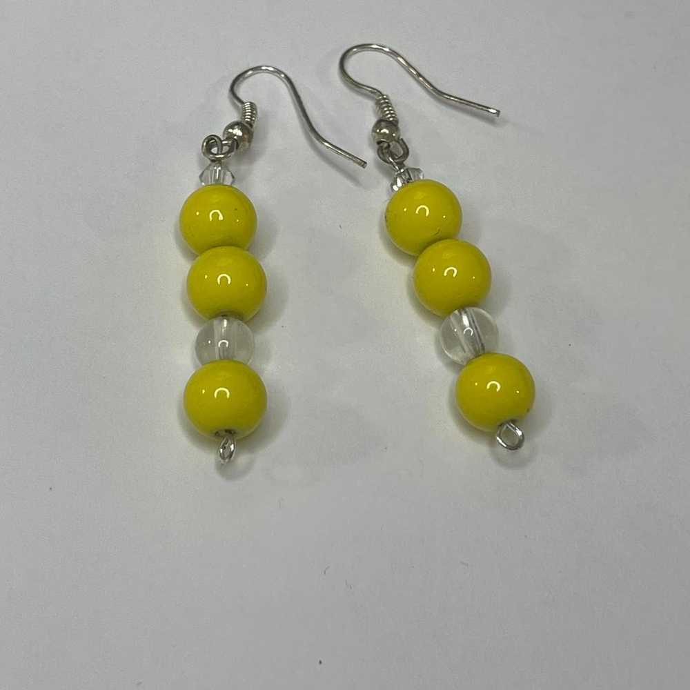 yellow and clear beaded necklace and earring set … - image 4