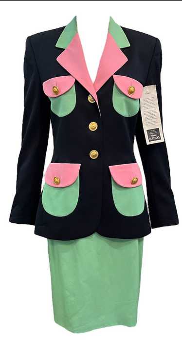 Escada 90s Whimsical Black and Pastel Color Block… - image 1
