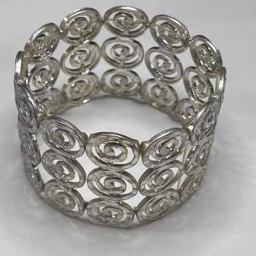 Silver cuff bracelet stretch style costume jewelr… - image 1