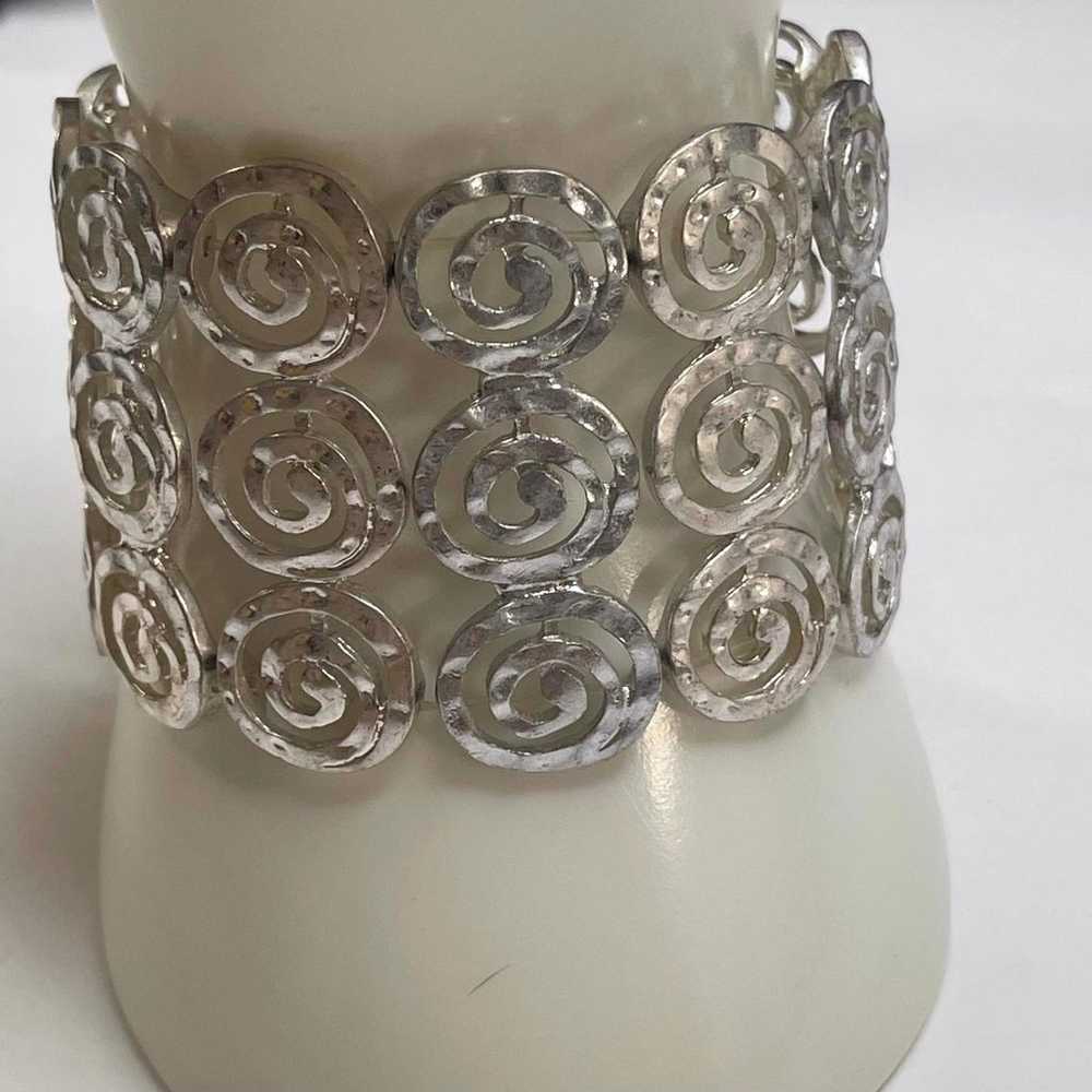 Silver cuff bracelet stretch style costume jewelr… - image 2