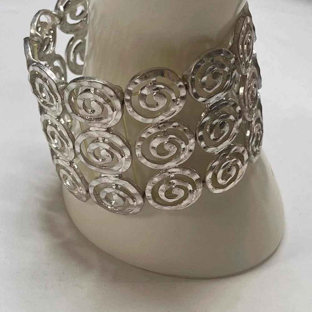 Silver cuff bracelet stretch style costume jewelr… - image 3