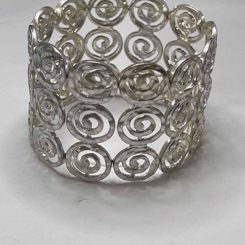 Silver cuff bracelet stretch style costume jewelr… - image 5